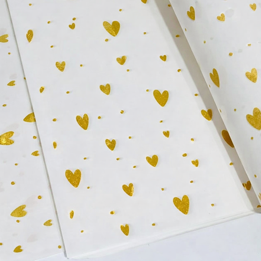 Papel seda corazones dorados 39.5x24.5 100 uni